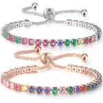 Deltanatural Armband mit zartem Regenbogen-Turmalin - Tennisarmband mit verstellbarer Länge und magnetischem Verschluss - Chakra-Edelstein-Armband.