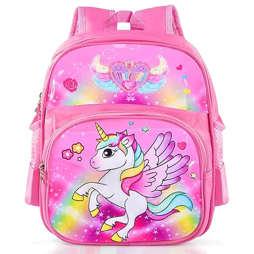 Einhorn Schulrucksack mit Cartoon-Druck und Brustgurt - Wasserdichter Freizeitrucksack