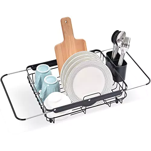 KINGRACK Abtropfgestell aus Aluminium | Ausziehbares Abtropfgitter | Besteckhalter | Weinhalter | Platzsparend | Hochwertige Qualität