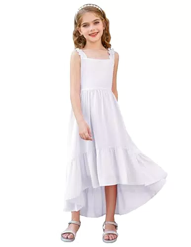 Prinzessin Mädchen Kommunionkleid aus Chiffon - Ärmelloses Midikleid in A-Linie