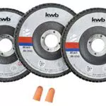 kwb Fächer-Schleif-Scheiben 125 mm inkl. Aufbewahrungsdose und Ohrstöpsel für Winkelschleifer