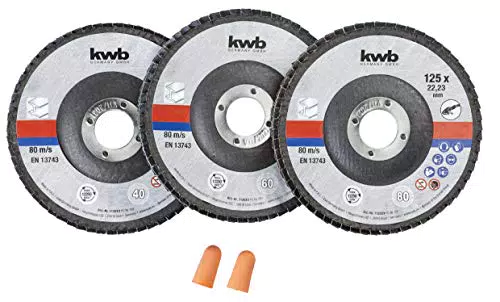 kwb Fächer-Schleif-Scheiben 125 mm inkl. Aufbewahrungsdose und Ohrstöpsel für Winkelschleifer