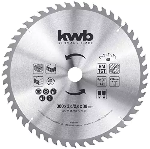 KWB Bau Kreissägeblatt 300 x 30 mm - Wechselzahn für Tischkreissägen - Mittlere Schnitte - Z-48 Zähne