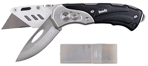 KWB Universalmesser mit klappbarem Cutter und extra scharfen Trapezklingen aus Metall