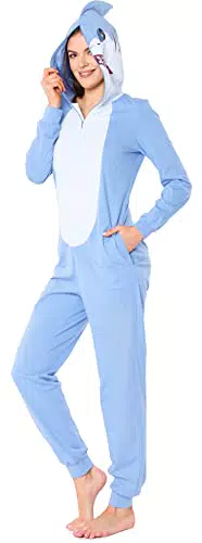 Damen Schlafoverall Tierkostüm aus Baumwolle Jumpsuit Tiermotiv mit Kapuze