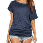 Lalala Tshirt Damen Schulterfrei Sexy Oberteile Batwing Loose Oversize Bluse Tops