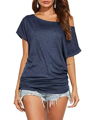 Lalala Tshirt Damen Schulterfrei Sexy Oberteile Batwing Loose Oversize Bluse Tops