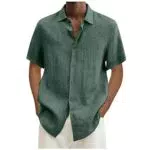 Herren Leinenhemd Kurzarm - Leichte Baumwolle Sommerhemd - Regular Fit Freizeithemd