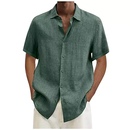 Herren Leinenhemd Kurzarm - Leichte Baumwolle Sommerhemd - Regular Fit Freizeithemd