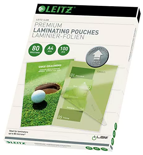 Leitz Heißlaminierfolien A4 80 mic, Laminierfolien in Premium-Qualität im 100er Pack