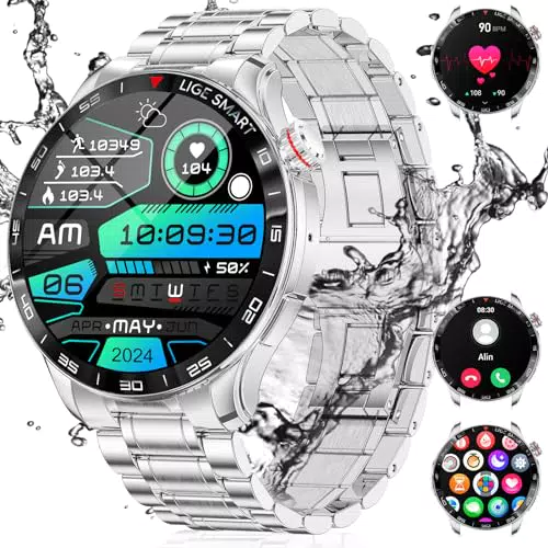 LIGE Herren Smartwatch mit Telefonfunktion und AMOLED Display - 100+ Sportmodi, Herzfrequenz und Schlafmonitor - Wasserdicht für Android und iOS