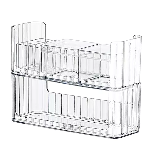Make-up Organizer Stapelbarer Kosmetik Organizer mit Abnehmbaren Teilern und Halter für Lipgloss und Baumwollpads