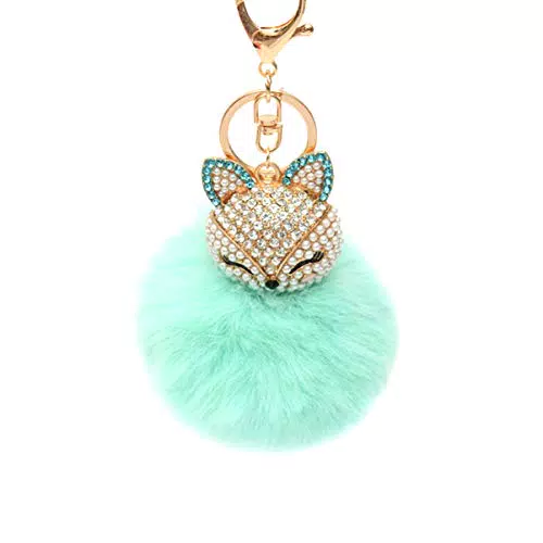 Fuchs Schlüsselanhänger mit Strass-Anhänger und Pompon-Dekoration