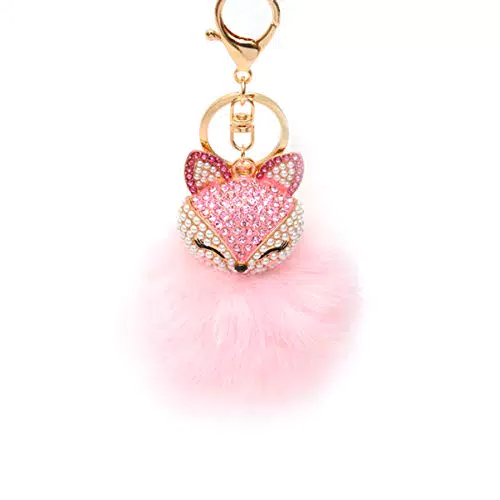 Fuchs Schlüsselanhänger mit Strass-Anhänger und Pompon-Dekoration