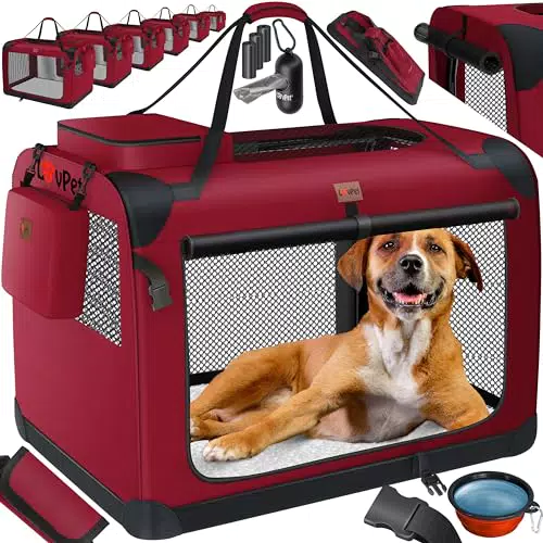 Lovpet® Transportbox für Hunde und Katzen | Faltbare Tragetasche mit Zubehör | Haustier-Transportbox mit Schultergurt