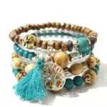 Boho Armbänder mit Holzperlen und Kristallheilsteinen für Frauen