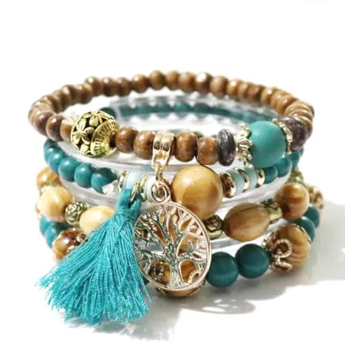"Boho Armbänder mit Holzperlen und Kristallheilsteinen für Frauen"