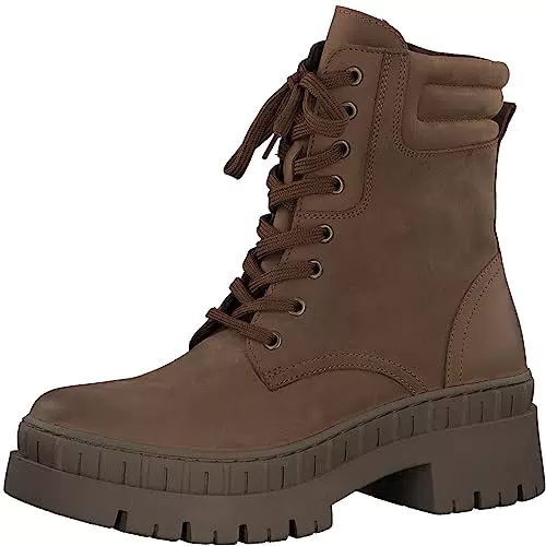MARCO TOZZI Damen Stiefeletten zum Schnüren aus Leder Plateau