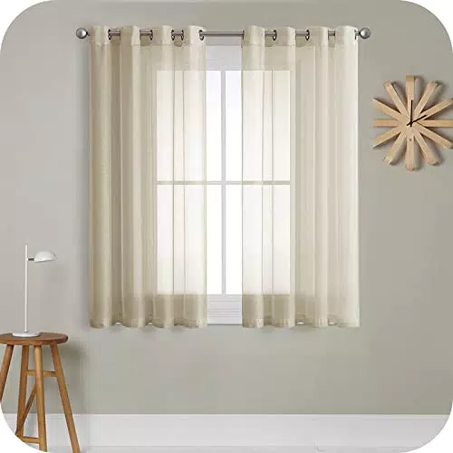 MRTREES Vorhang Wohnzimmer modern 145 cm hoch gardinen Weihnachten 140 cm breit vorhänge grün Voile gardinen Vorhang transparent kurz Vorhang kinderzimmer 2er Set vorhänge