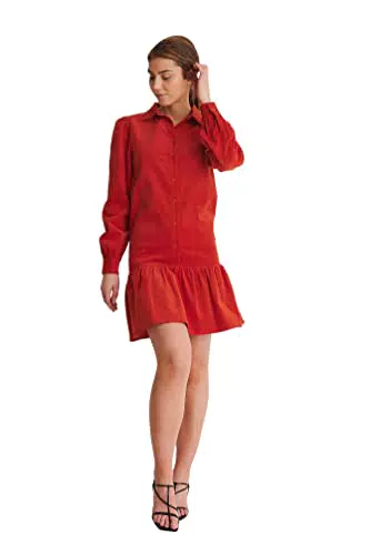 NA-KD Damen Corduroy Mini Dress - Grünes Lässiges Kleid