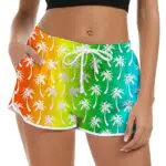 NEWISTAR Badehose Damen High Waist Locker Sommer Kurze Badeshort 3D Flamingo Druck Strand Shorts Schnell Trocknendes UV Sport Badehose Gym Boardshorts mit Taschen34