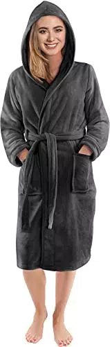 NY Threads Damen Bademantel mit Kapuze aus weichem Fleece - Morgenmantel