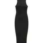 ONLY Damen Bodycon-Kleid Geripptes Midi Dress Ärmellos - Schwarz