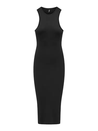 ONLY Damen Bodycon-Kleid Geripptes Midi Dress Ärmellos - Schwarz