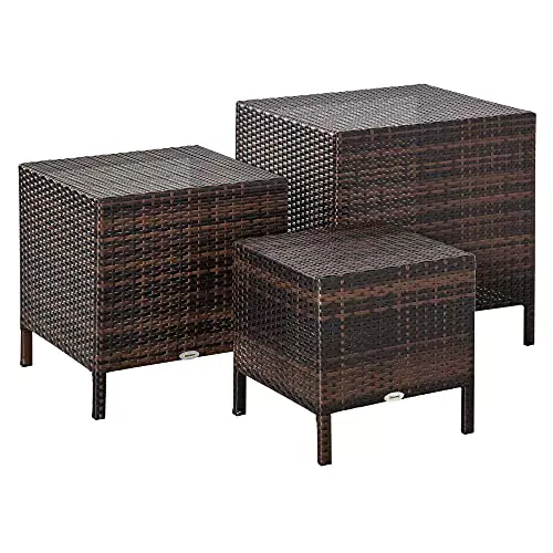 Outsunny Beistelltisch Set Poly Rattan Gartentisch Satztisch.