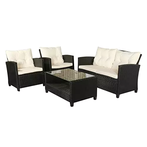 Outsunny Polyrattan Gartenmöbel Lounge Set - Schwarz