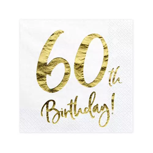 "PartyDeco 60. Geburtstag Papierservietten mit Aufschrift - Dekorative Servietten für Runde Geburtstage"