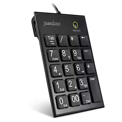 Perixx PERIPAD-202 Nummernblock für Laptop - USB Anschluss Große Zeichen Tab Taste 19 Leise Scherentasten