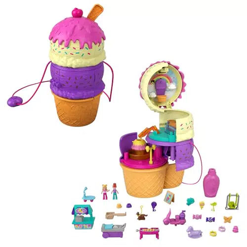 Polly Pocket Ausklappspaß-Schatulle Eiswaffel Spielset - Spielplatz-Thema, 3 Etagen, ab 4 Jahren