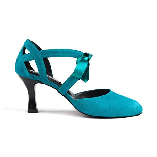 Portdance Damen Tanzschuhe PD125 Premium - Nubuck Petrol - Flare 5,5 cm