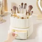 Kosmetik Make Up Organizer von QINGYIWL - 360° Drehbarer Pinsel Organizer mit Schublade