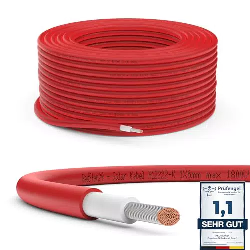 "RedStar24 Premium Solarkabel 6mm² TÜV-zertifiziert - UV-beständig & flexibel für Solarpanel & Wechselrichter"