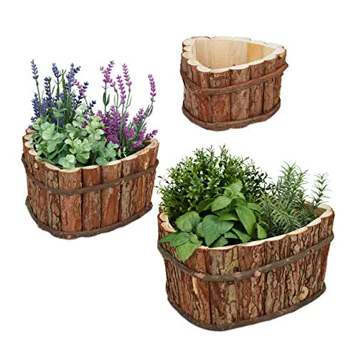 Relaxdays Blumenkasten aus Holz für Garten, Balkon und Fensterbank - 3er Set