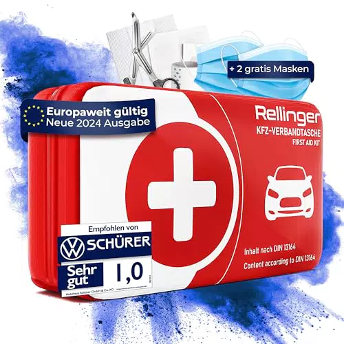 Rellinger® Auto-Verbandskasten 2024 für Erste Hilfe Set - DIN 13164 zertifiziert