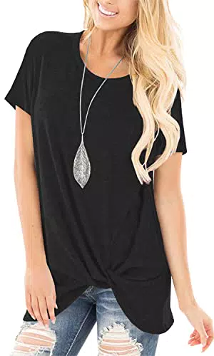 SAMPEEL Damen T-Shirt Rundhals Kurzarm Schwarz