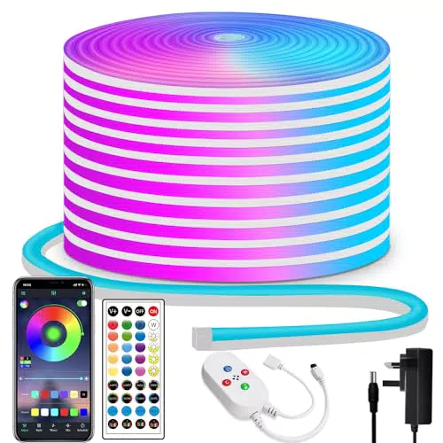 LED Neon Lichtband mit Fernbedienung und App-Steuerung - Wasserdicht und flexibel - RGB Lichterkette für Schlafzimmer und Außendekoration