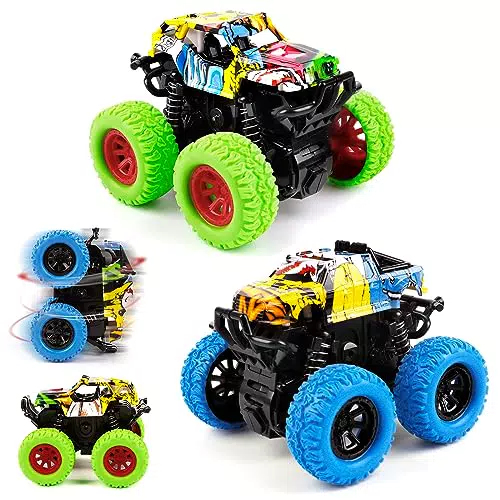 Monstertruck Auto Spielzeug für Kinder ab 3 Jahren - Aufziehauto LKW Rennwagen 360 Grad Rotierend