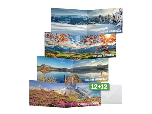 Glückwunschkarten Geburtstagskarten von SIGEL - A6 Format mit Umschlägen, 4 Motive, ideal zum Bedrucken