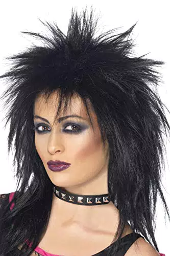 Smiffys Rock-Diva Perücke - Schwarze Lange Vokuhila-Frisur
