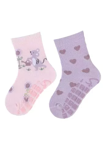 Sterntaler ABS-Socken Maus und Herzen für Mädchen - Babysocken mit Anti-Rutsch-Noppen - Antirutsch Socken im Set mit Tiermotiv - rosa