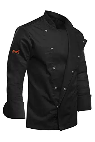 Kochjacke Herren Slim Fit mit Druckknöpfen - Langarm - Schwarz