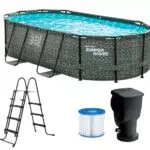 Summer Waves Frame Pool Komplettset mit Rattanoptik in Grau
