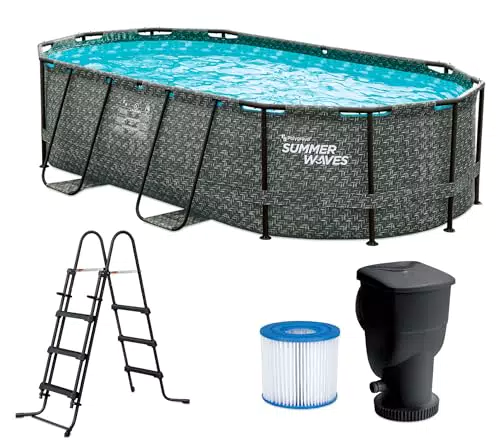 "Summer Waves Frame Pool Komplettset mit Rattanoptik in Grau"