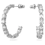 Swarovski Tennis Deluxe Kreolen mit Kristallen in verschiedenen Schliffen, Weiß, Rhodiniert
