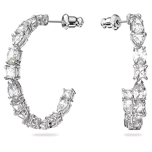 "Swarovski Tennis Deluxe Kreolen mit Kristallen in verschiedenen Schliffen, Weiß, Rhodiniert"