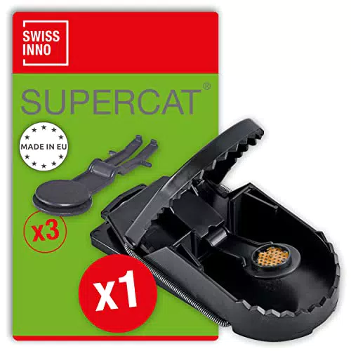SWISSINNO SuperCat Rattenfalle: Effiziente Schlagfalle mit ungiftigem Köder. Für Innen- und Außenbereich. Made in EU.